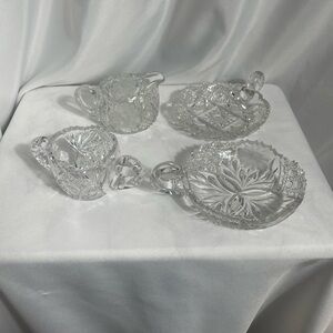 Antique American Brilliant Period Cut
Crystal Glass Sugar & Creamer Set
W/Dish